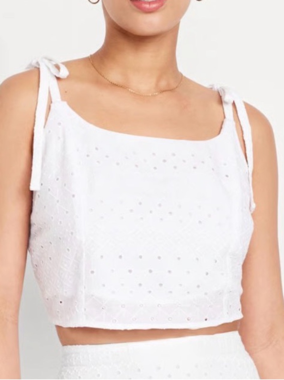 Old Navy Cami Eyelet Top Cropped White Bow Straps Sz XL Coquette NEW